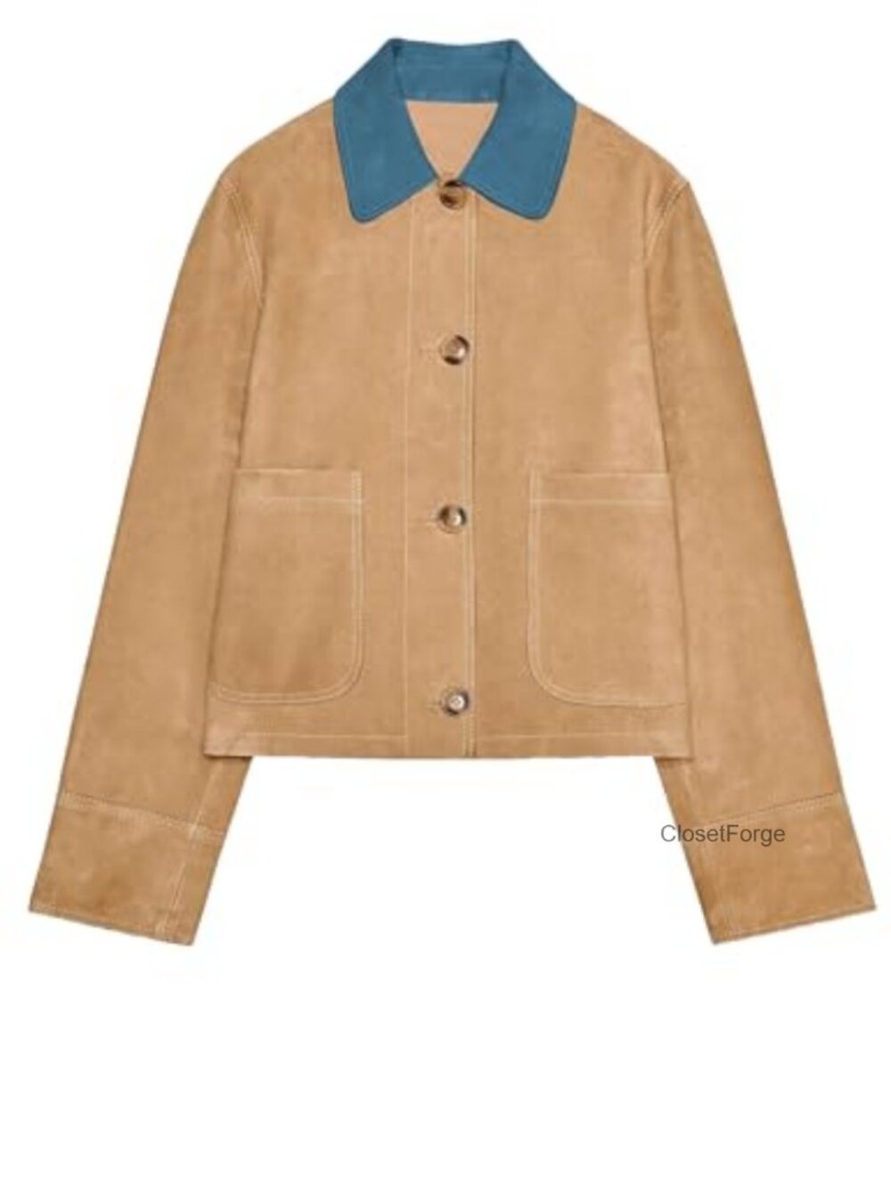 Faux Suede Button Down Shacket Contrasting Collar Cropped Women's Casual Jacket